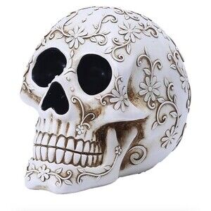 Skull Etched Design Statue Halloween Home Decor Unique Day Of The Dead 5.8in